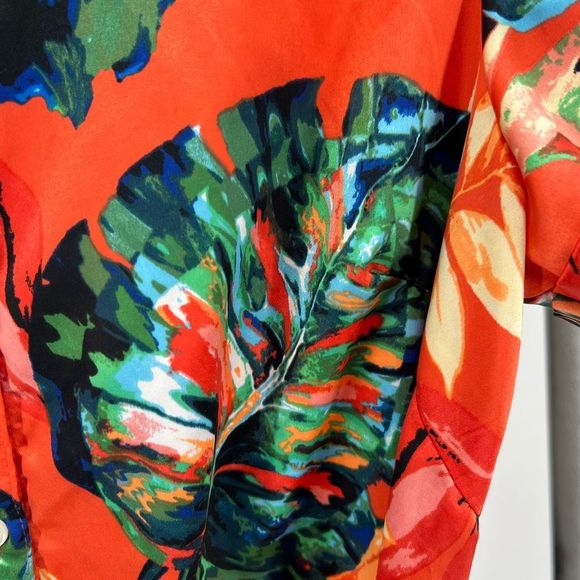 Signature Collection orange tropical print dress waist tie button front XL - Picture 8 of 8